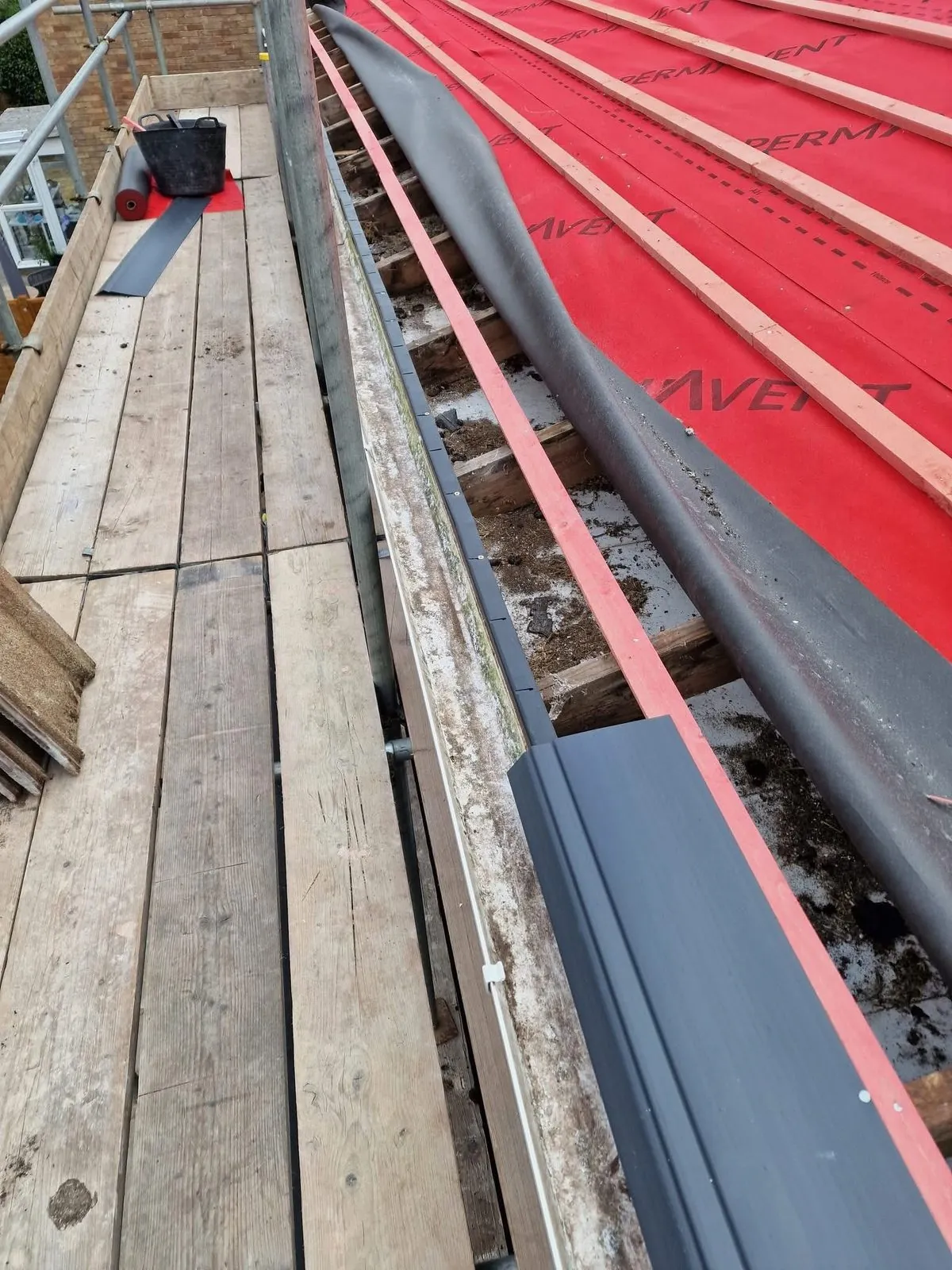 Breathable membrane and battens fitted during a re-roof in Saltash